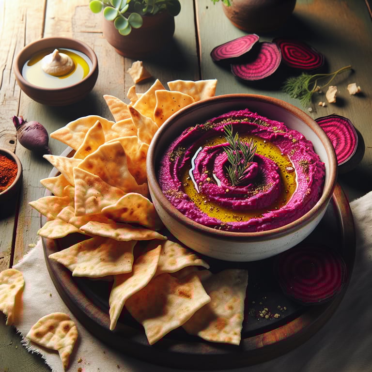 Roasted Beet Hummus with Pita Chips