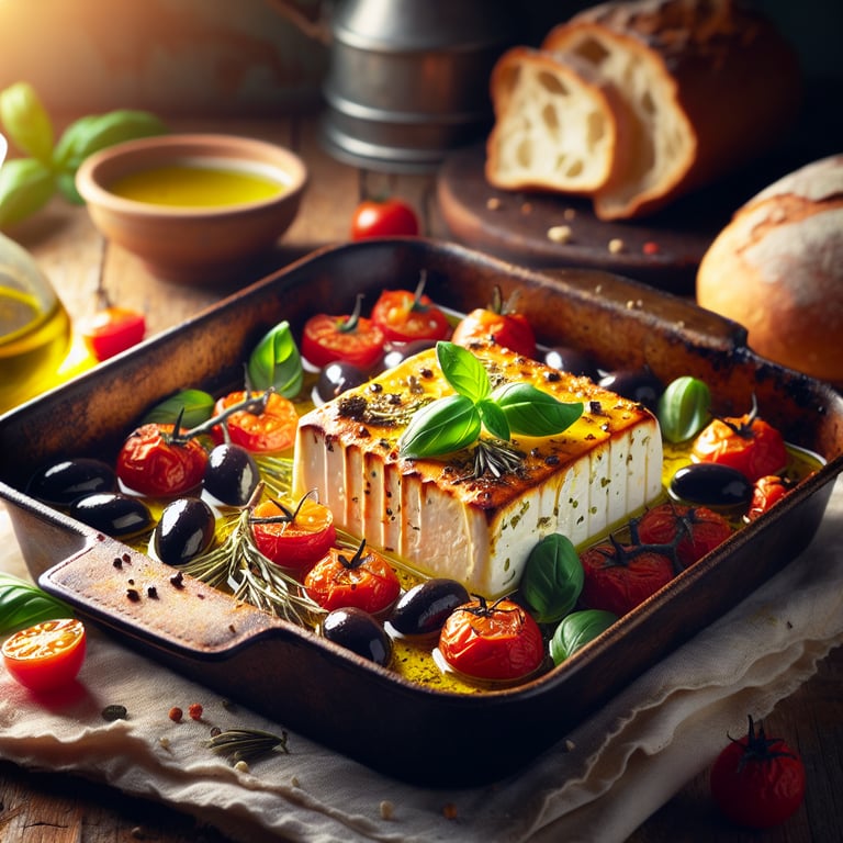 Baked Feta with Olives and Cherry Tomatoes