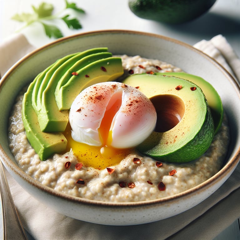 Savory Oatmeal with Avocado and Poached Egg