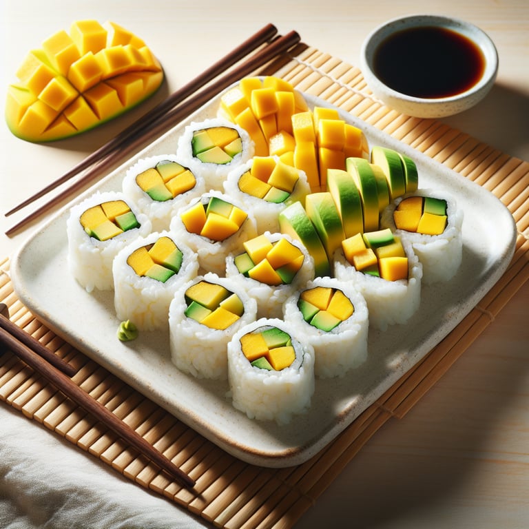 Mango and Avocado Sushi Rolls