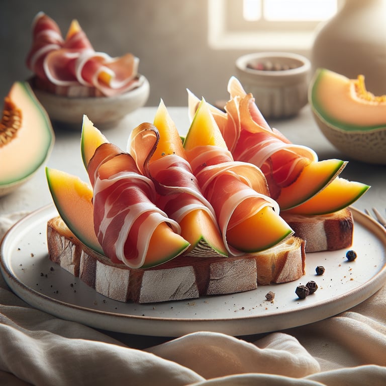 Prosciutto Wrapped Melon on Toast