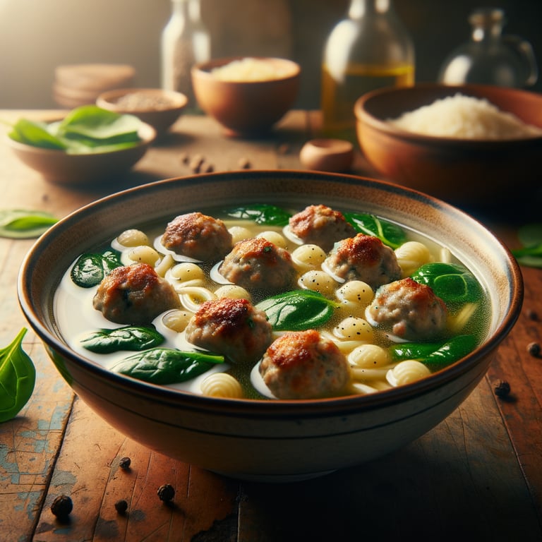 Italian Wedding Soup with Meatballs and Spinach