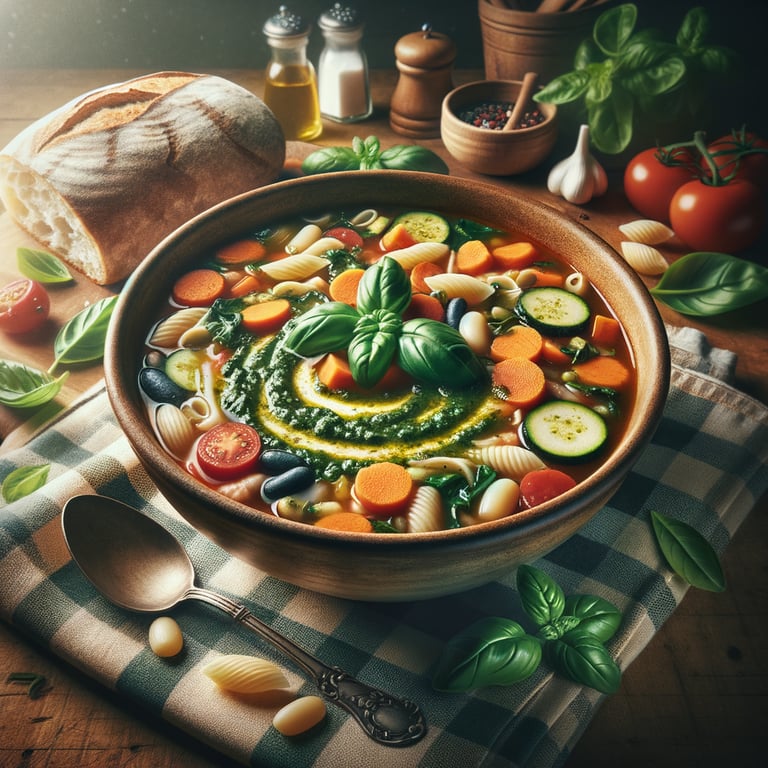 Rustic Minestrone with Pesto Swirl