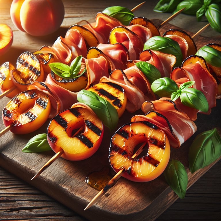 Grilled Peach and Prosciutto Skewers
