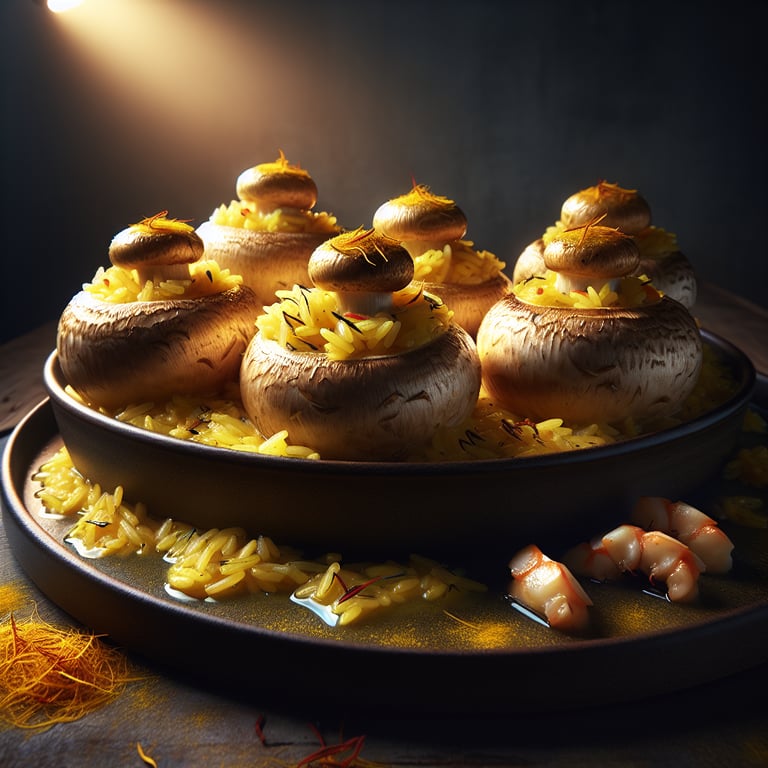 Saffron and Seafood Stuffed Mushrooms