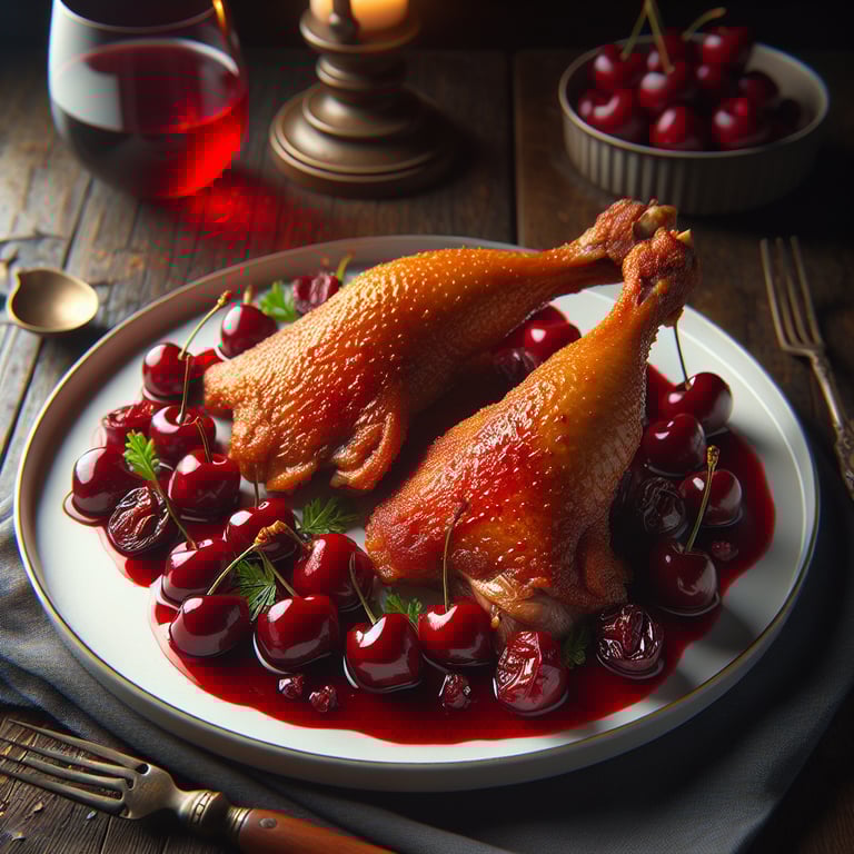 Duck Confit with Cherry Sauce