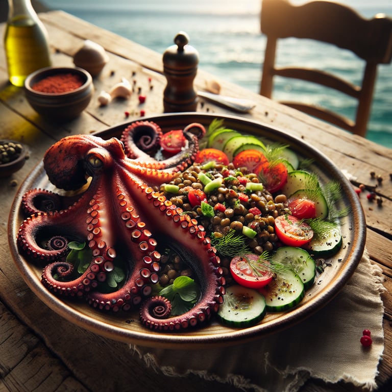 Grilled Octopus with Mediterranean Lentil Salad