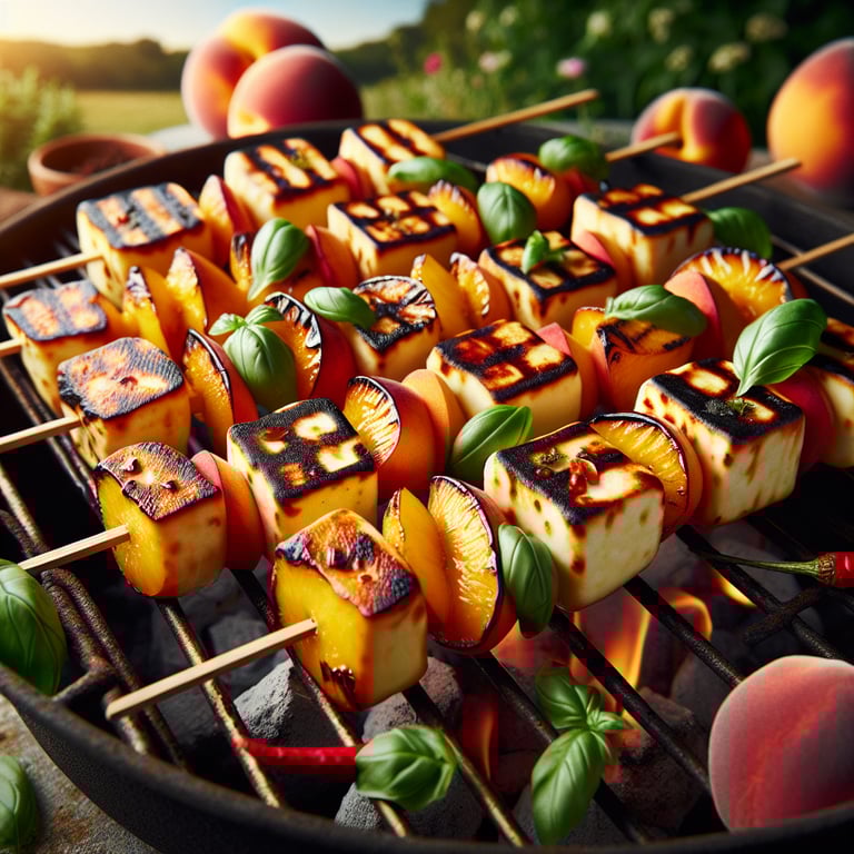 Grilled Halloumi and Peach Skewers