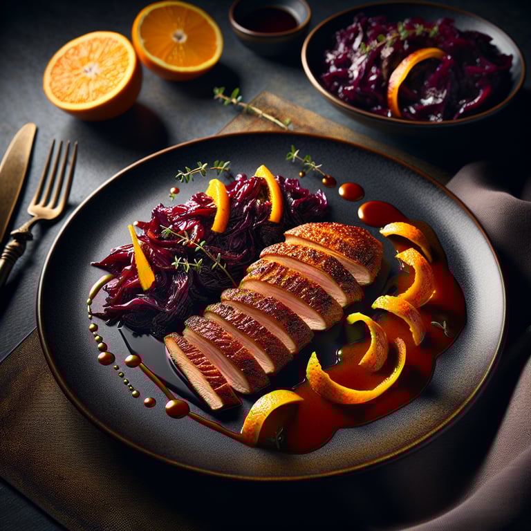 Duck Breast A L'Orange with Braised Red Cabbage