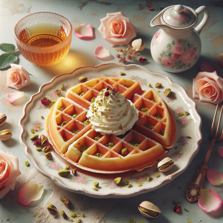 Pistachio Rose Water Waffles