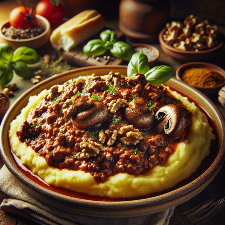 Mushroom and Walnut Bolognese with Polenta