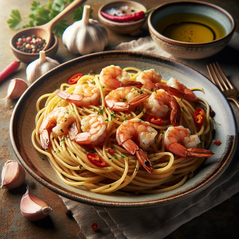 Spaghetti Aglio e Olio with Shrimp