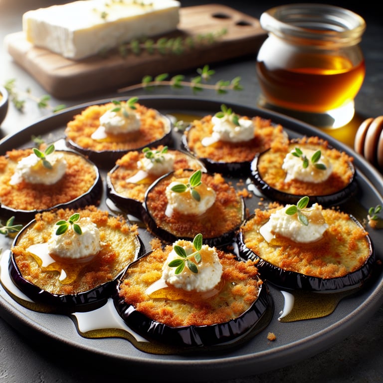 Crispy Eggplant Rounds with Honey and Goat Cheese