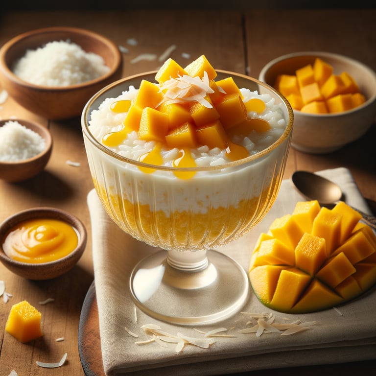 Coconut Rice Pudding with Mango Coulis