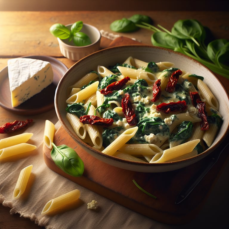 Creamy Goat Cheese and Spinach Pasta