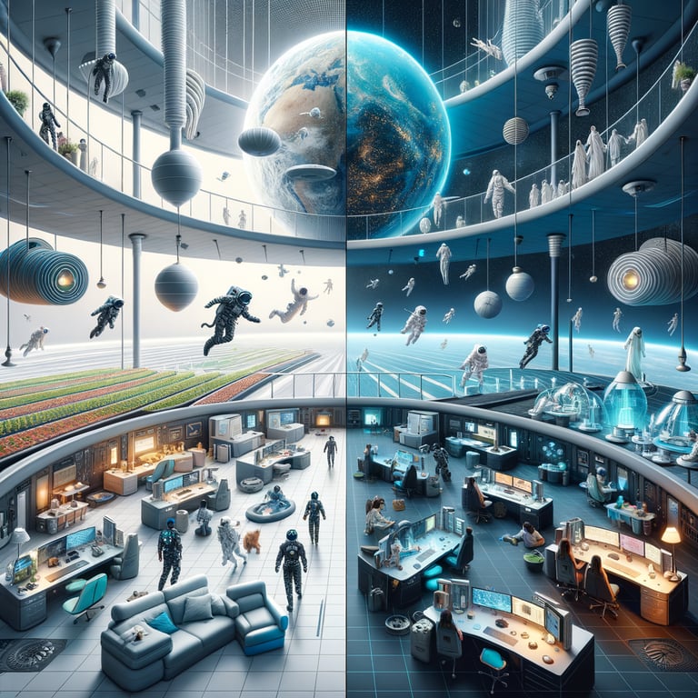How would human societies adapt to living in a zero-gravity environment?