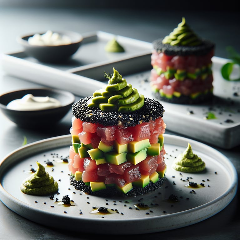 Sesame Crusted Tuna Tartare Towers