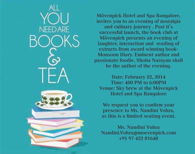 Invite for an evening of book reading -Moevenpick Hotel and Spa Bangalore
