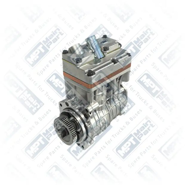 1) 14900050713,14900105110,14900119210,14900127710,14900127711,14900145710,14900145711,14900145712,LP490,0011306015,0011306215,0011306415,0011308915,4711303215,4711303415,4711304015,4711304215,4711306615, 4711304015 MERCEDES BENZ ANTOS 1845 Sprężarka powietrza, Dwucylindrowe, MPT Main Part