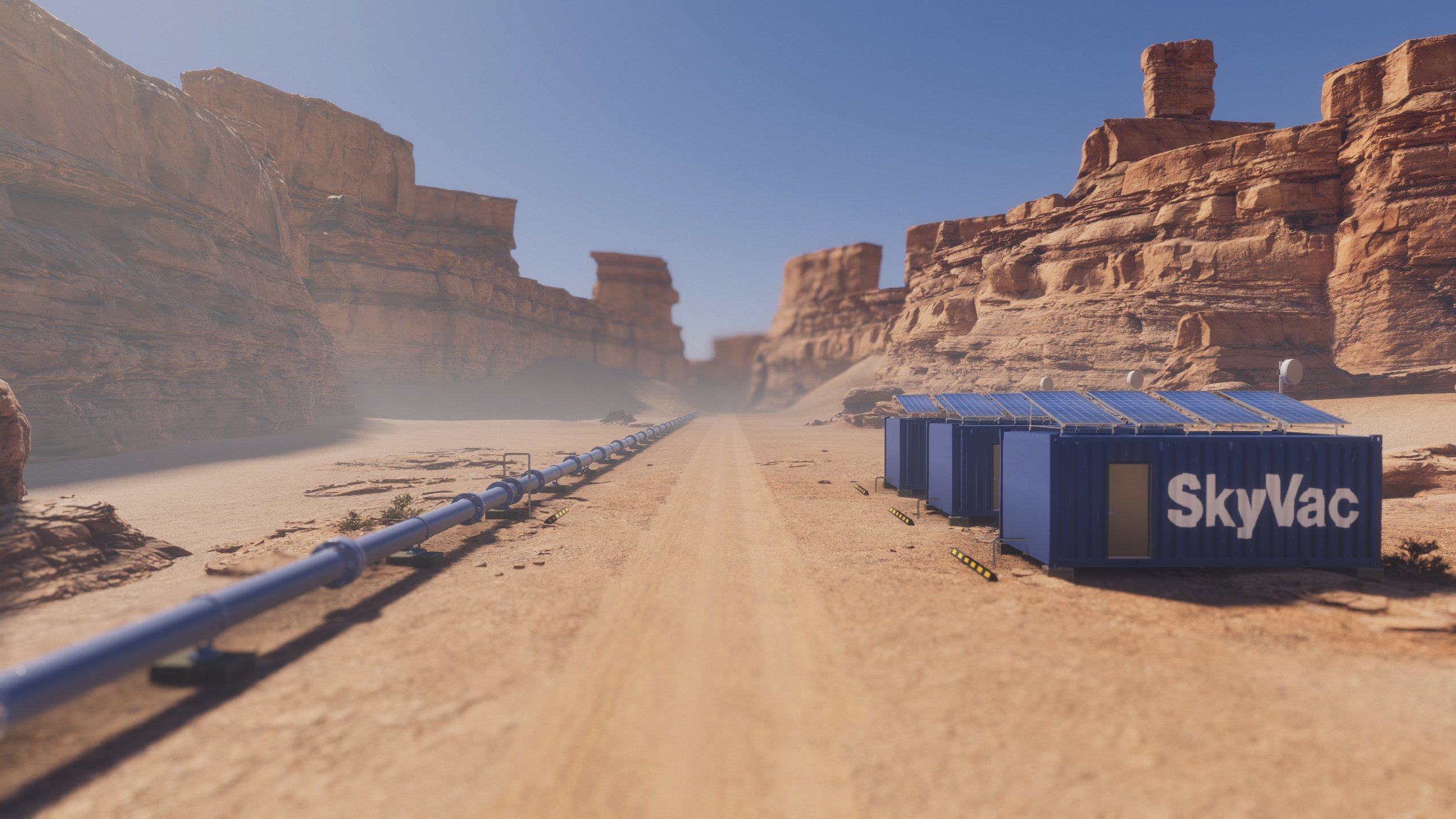 3 SKYVAC units installed in a desert alongside a natural gas pipeline