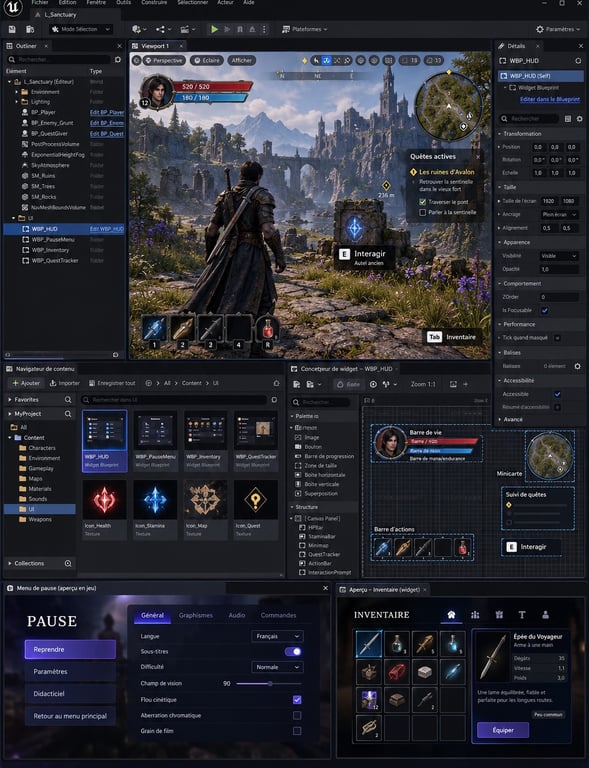 Illustration de la conception d’une interface de jeu dans un moteur temps réel