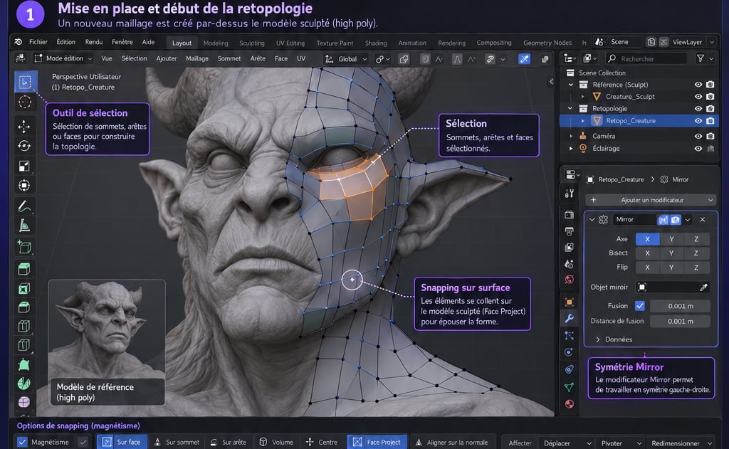 Illustration d’un workflow de création 3D dans Blender