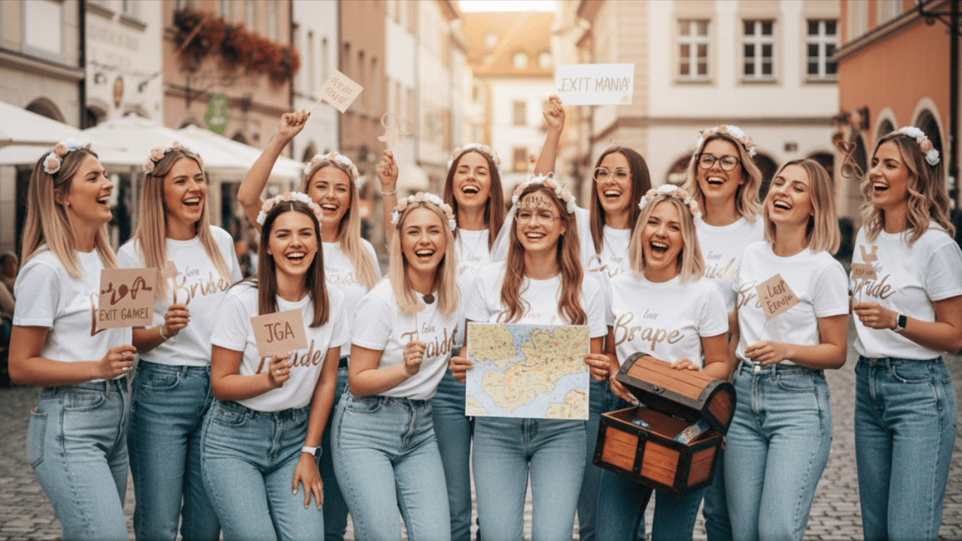 Group playing outdoor escape game – party idea