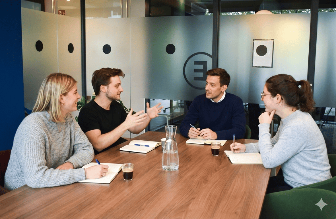 Team members in discussion during workshop