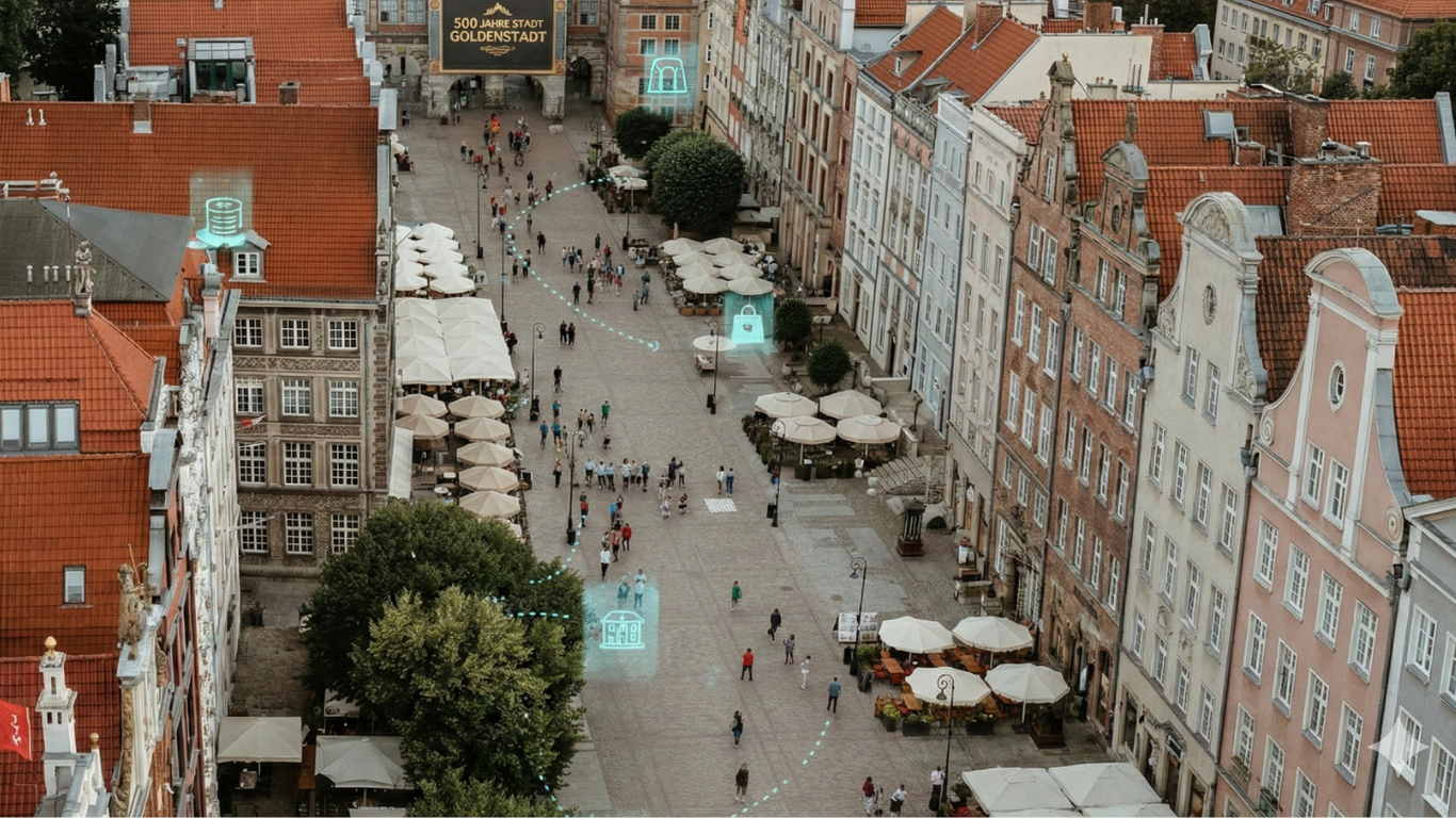 Company anniversary event with branded game, people playing special game, festive atmosphere, branding visible