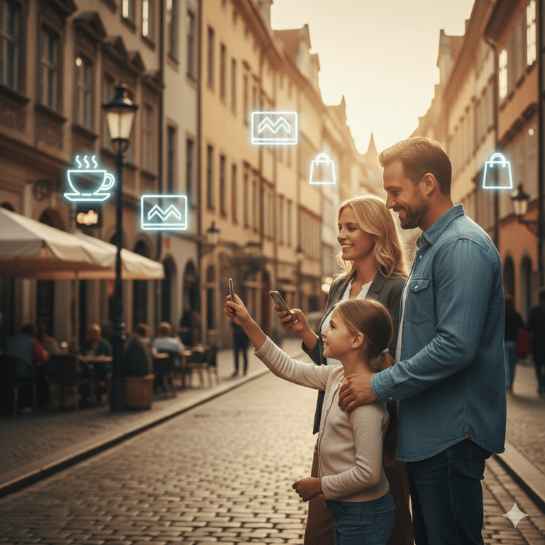 City marketing with tourists playing interactive Stadtrallye game
