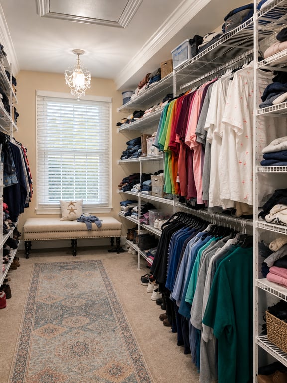 Lived-In Walk-In Closet with Wire Shelving