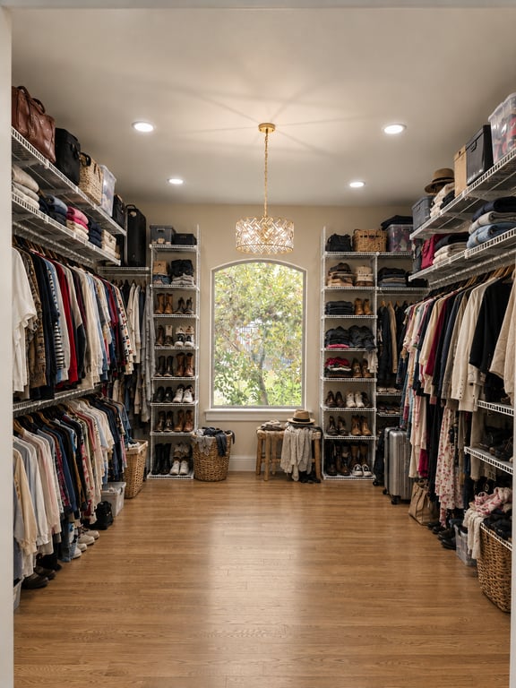 Lived-In Walk-In Closet with Arched Window
