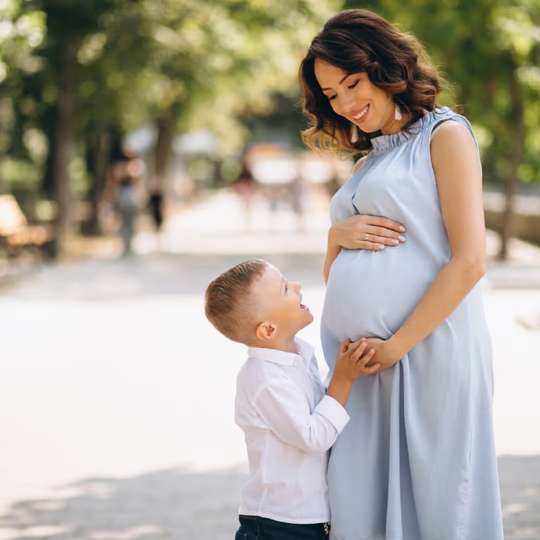 son and pregnant mother 