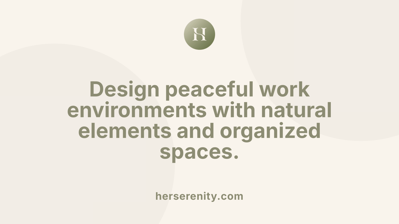 Design peaceful work environments with natural elements and organized spaces.