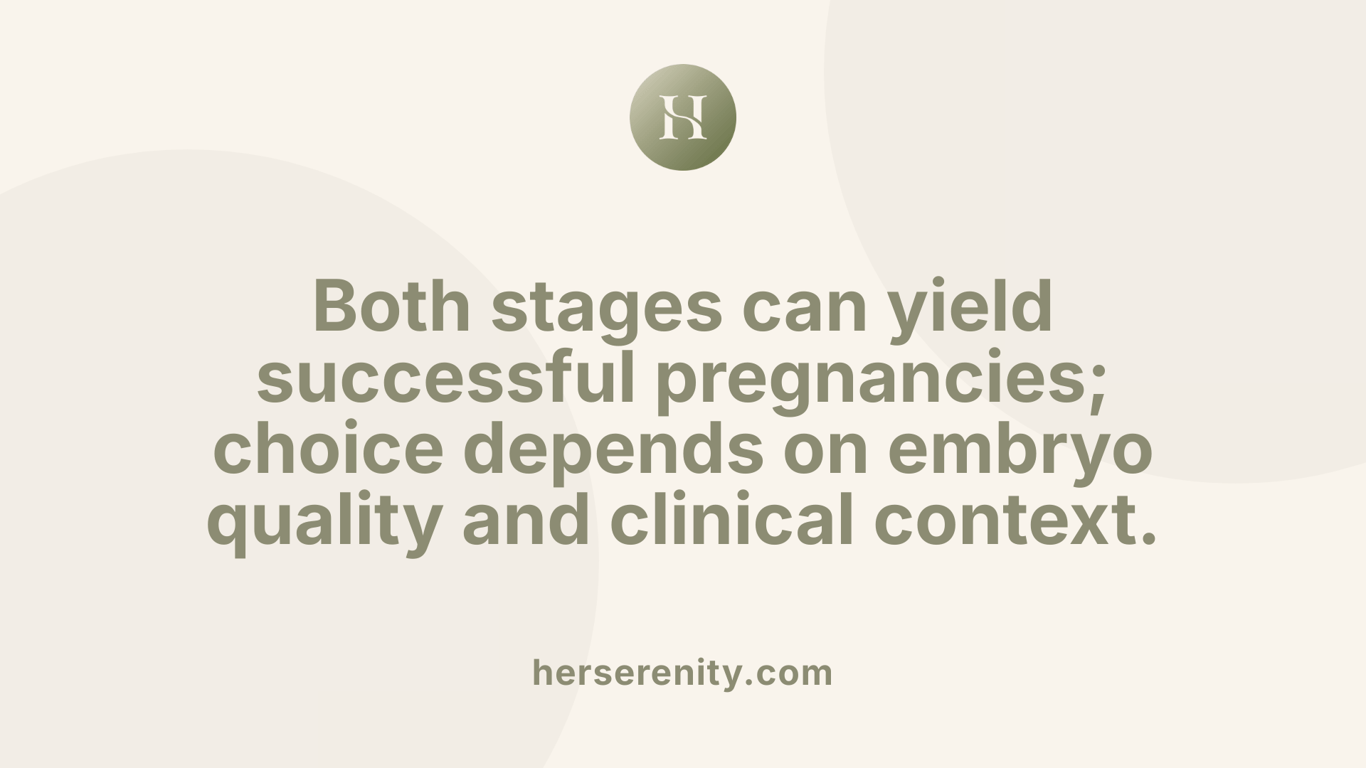 Both stages can yield successful pregnancies; choice depends on embryo quality and clinical context.