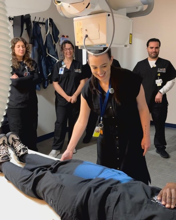 Radiography students practice imaging skills with campus lab equipment.