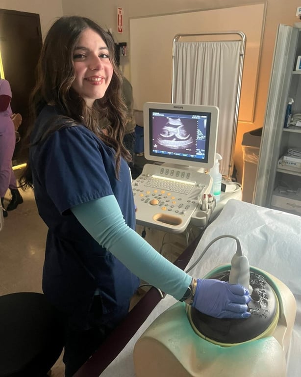 Diagnostic Medical Sonography Abdomen Extended & Vascular student performing an ultrasound