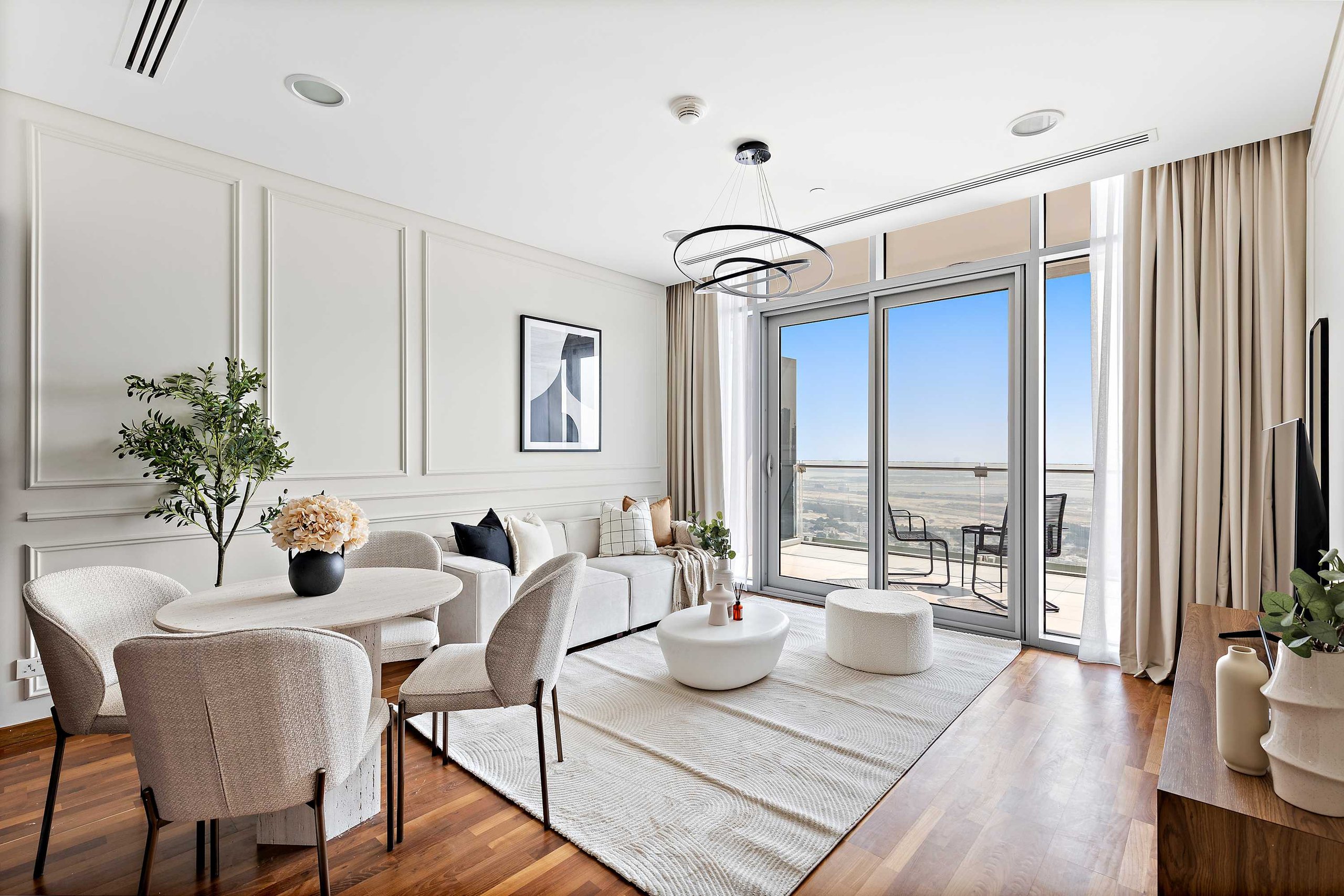 Dubai holiday home living room with sea view