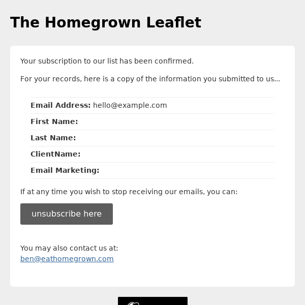 The Homegrown Leaflet: Subscription Confirmed