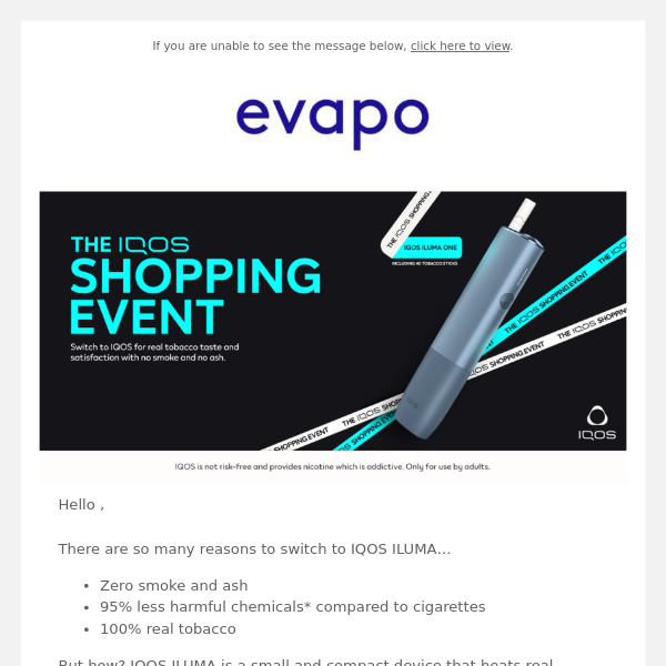 The IQOS shopping event ends at midnight