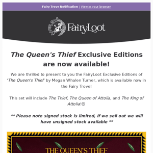 THE QUEEN'S THIEF Exclusive Editions are now available! 🤎