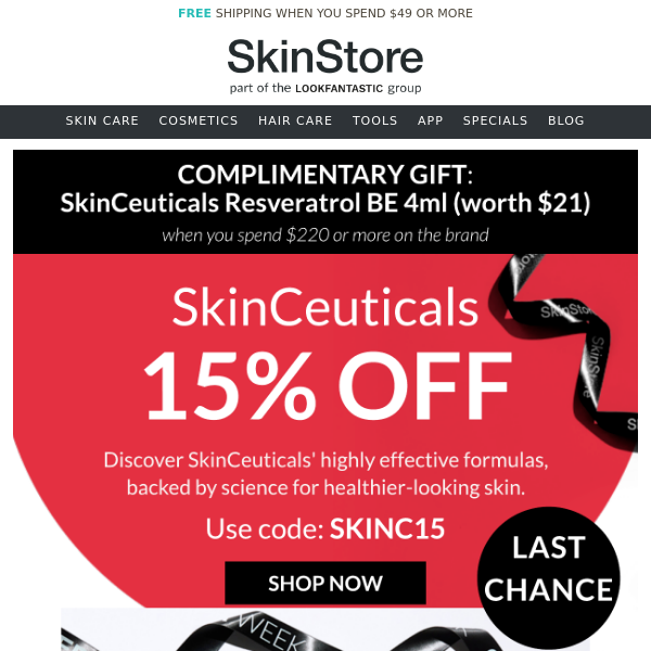 ENDS TODAY: SkinCeuticals 15% OFF