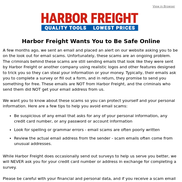 PLEASE READ This Important Message From Harbor Freight