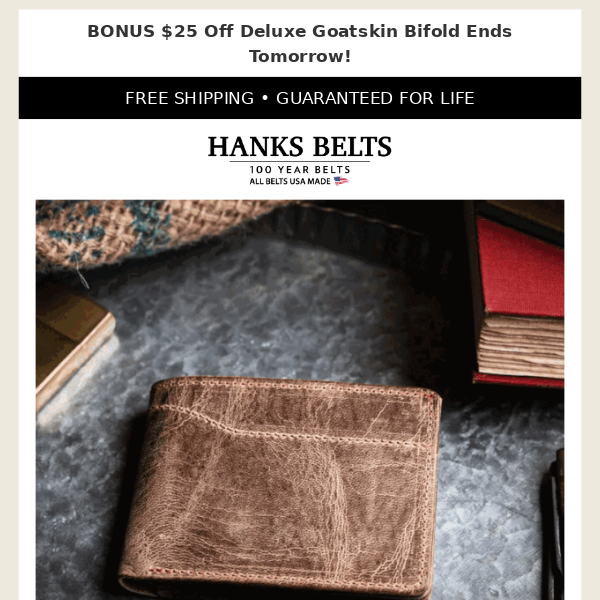 Deluxe Bifold Goatskin With ID Window - Hanks Belts