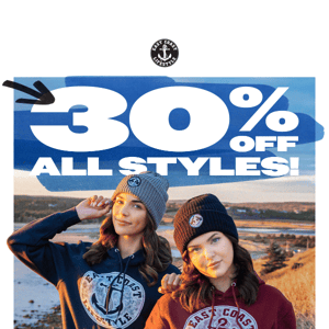 East Coast Lifestyle, get 30% OFF site-wide! ⚓️
