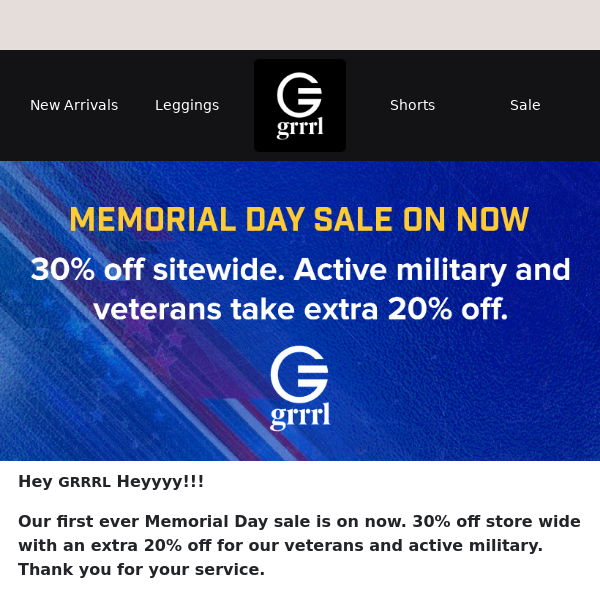 Discounts for Everyone at GRRRL this Memorial Day