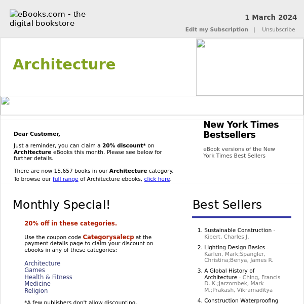 Architecture : 20% Discount, See Coupon Code...