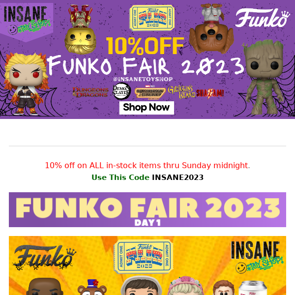 ⏳Funko Fair 2023 get 'em before they sell out + 10% off In-Stock Merch All WeekEnd! I-N-S-A-N-E⏳