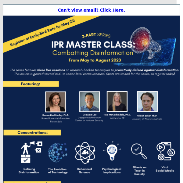 Last Chance to Register for IPR Master Class: Combatting Disinformation (3-Part Series)