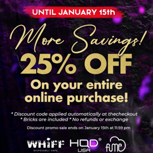 HQD Tech USA - DO NOT MISS OUT ON THIS!!! 25% off on all of store!